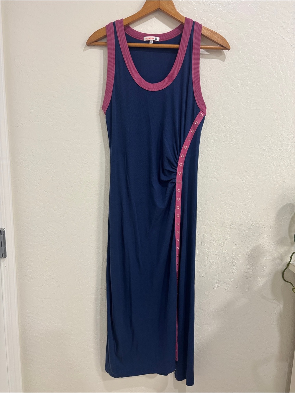 Sundry Navy Maxi Tank Dress with Pink Trim